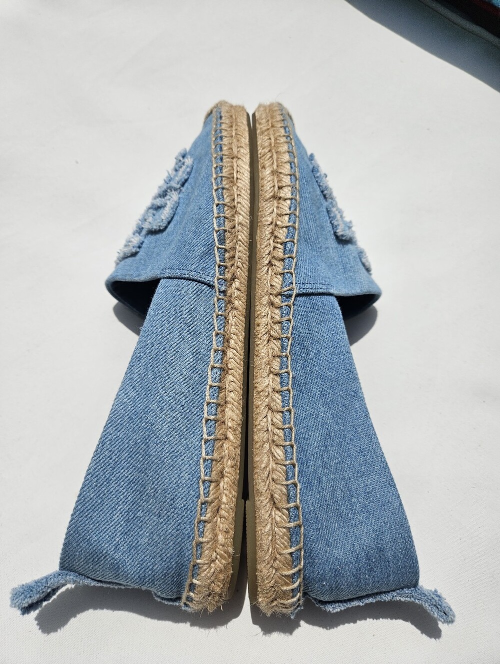 Tory Burch Denim Blue Embroidered Double T Logo Espadrilles Size 9 - Picture 5 of 11